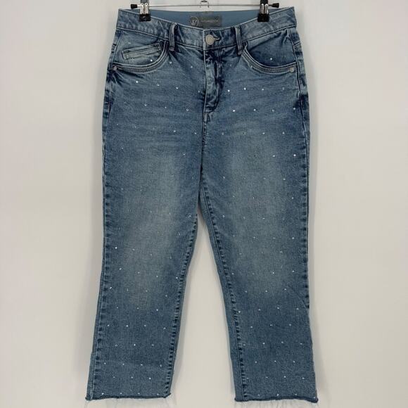 Wit & Wisdom Women's Bennett Jewel Embellished Straight Crop Jeans Blue Size 4p - Picture 2 of 8